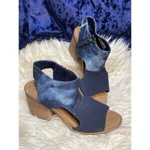 Toms Denim Block Heel Sandals Women's Shoe Size 8.5w No Box